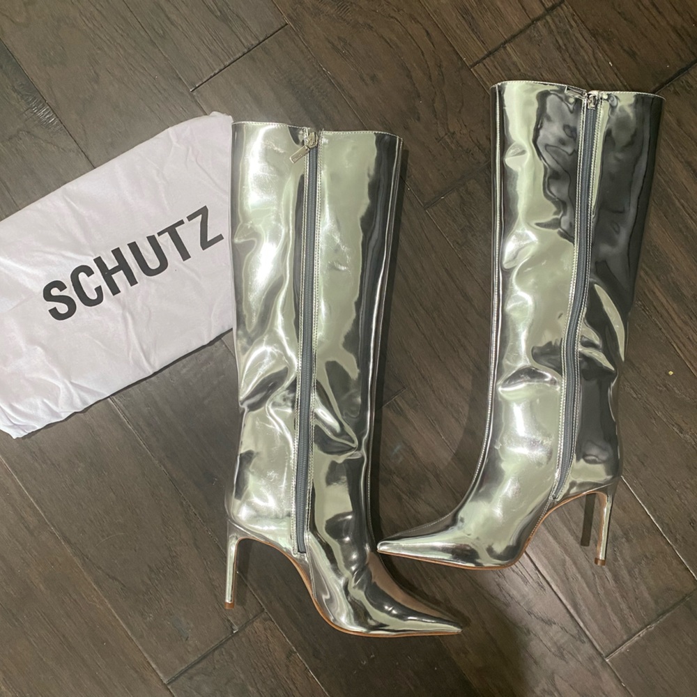 Schutz Mary Up Metallic Leather Knee-High Boots